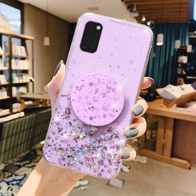 Handyhülle mit silberner folie für samsung Galaxis  a6 a8 Plus, glitzernde, weiche silikonhülle mit ständer: A6 2018 / Lila