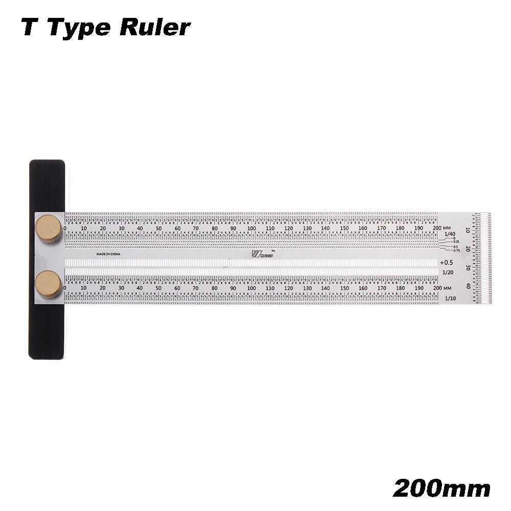 High Precision Scale Ruler T-type Hole Ruler Stainless Woodworking Scribe Drawing Mark Line Gauge Carpenter DIY Measuring Tool: 200mm