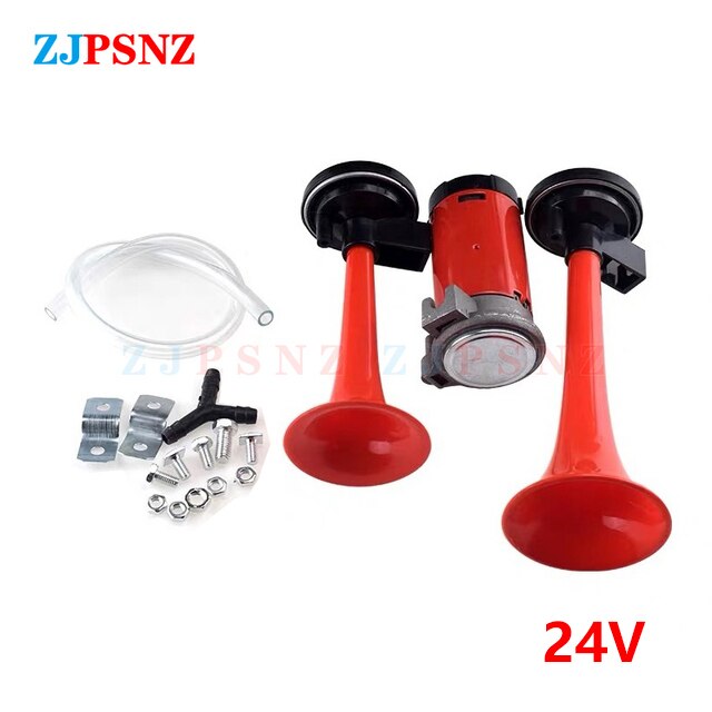 12v 24v Powerful Durable 135dB Super Loud Dual Tone Air Horn Sets Trumpet With Compressor Speaker For Motorcycle Car Boat Truck: Red 24V