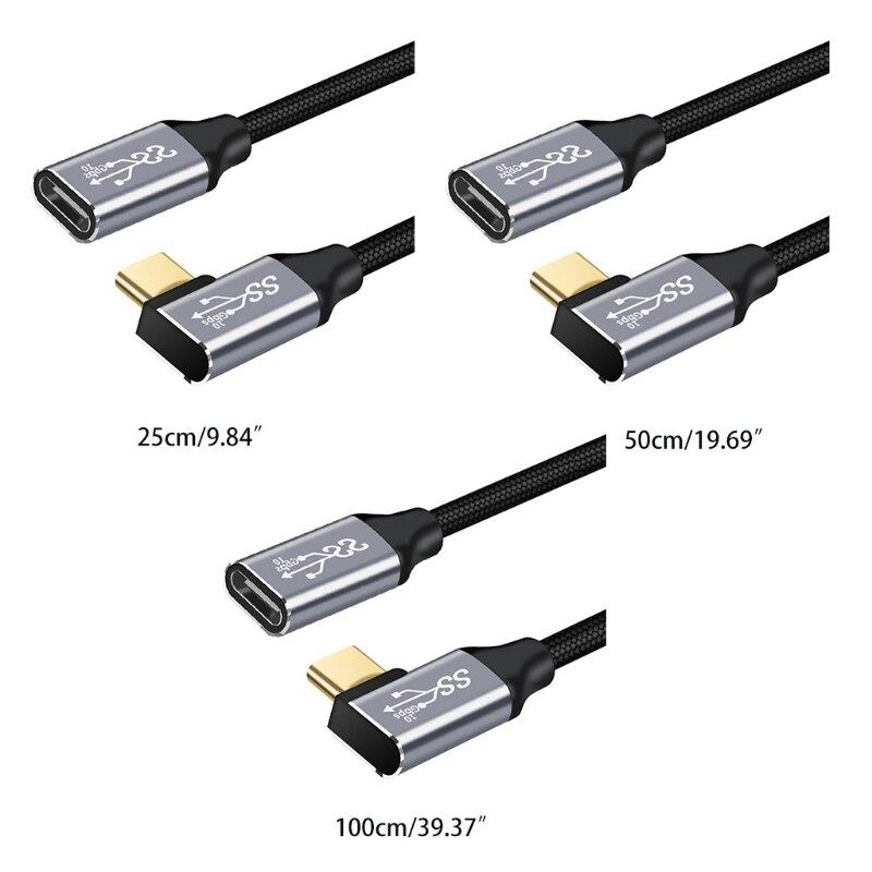 Cable de extensión USB C, Gen 2, 90 grados, 100W, USB-C, 3,1, macho a 4K, hembra, extensor tipo C