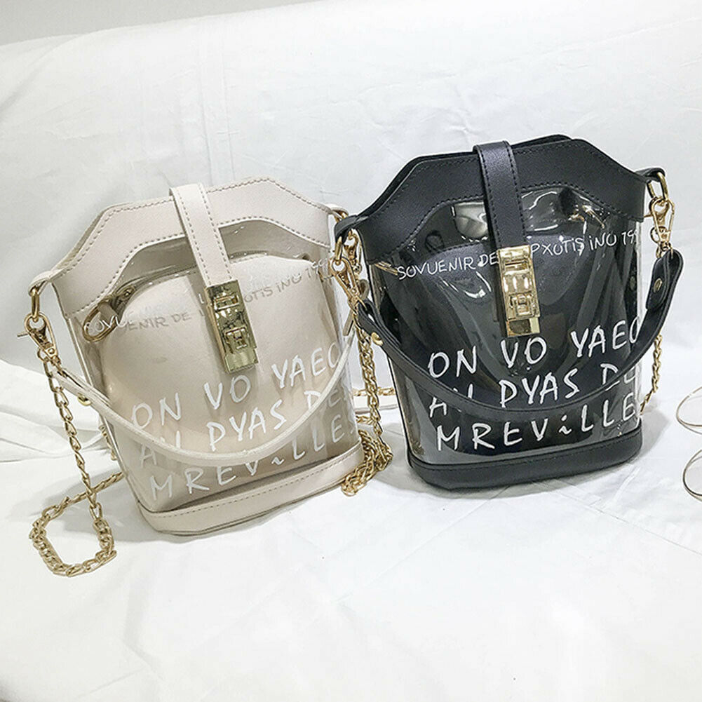Stil kvinder klare gennemsigtige kæder lås håndtaske messenger sammensat taske dame gelé pung kobling pvc tote taske
