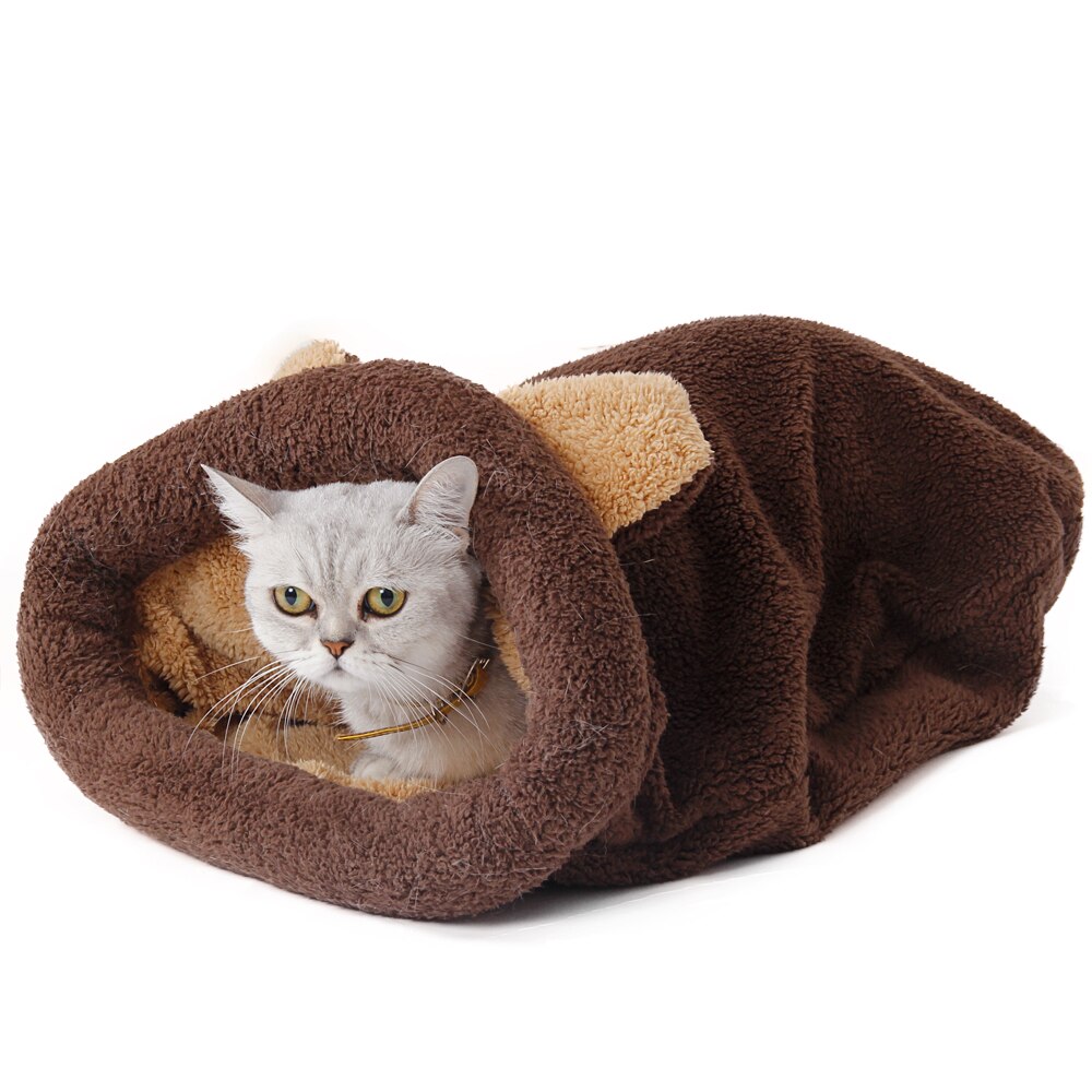 Saco de dormir de lana para gatos cama para perros pequeños mascotas alfombrilla de gato casa perrera suave cama para dormir productos para mascotas: brown