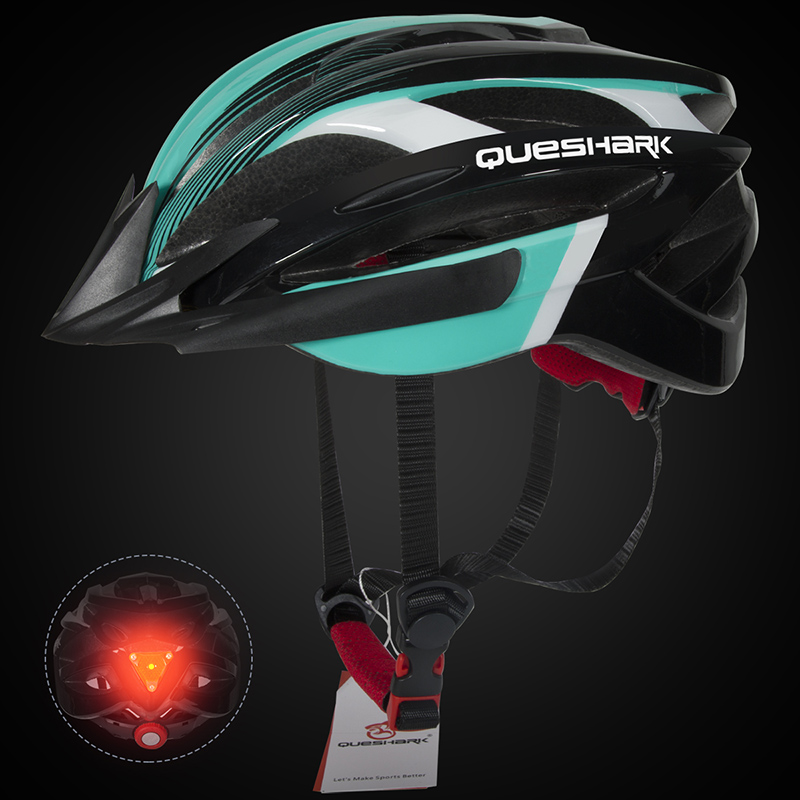 QUESHARK Männer Frauen Ultraleicht Radfahren Helm LED Rücklicht MTB Rennrad Fahrrad Motorrad Reiten Sicher Kappe Mit Sonnenblende: QE114 Blau