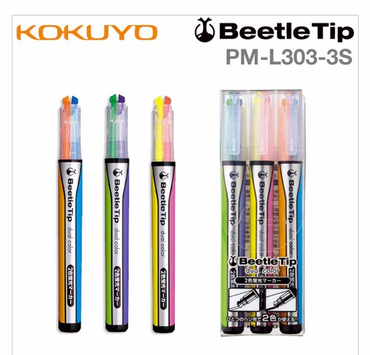 Japan kokuyo beetle tip tofarvet pen farve highlighter pen mærket pm -l303