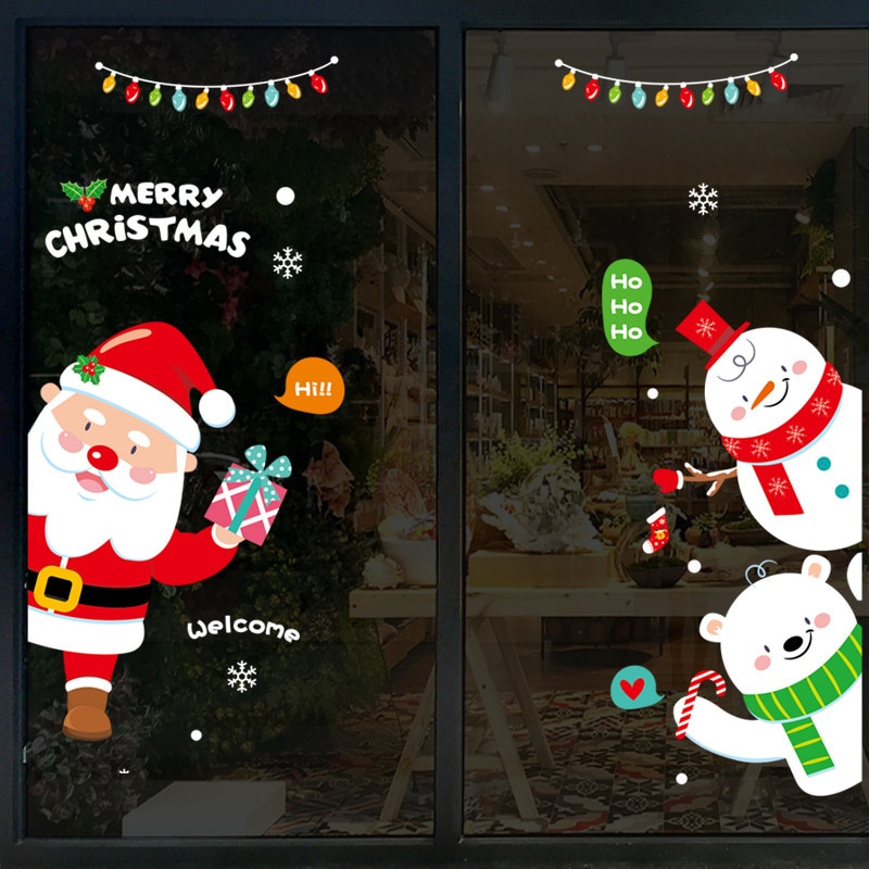 Glædelig jul aftagelige wallstickers butiksvindue glas klistermærker noel natal julepynt til hjemmet juleår