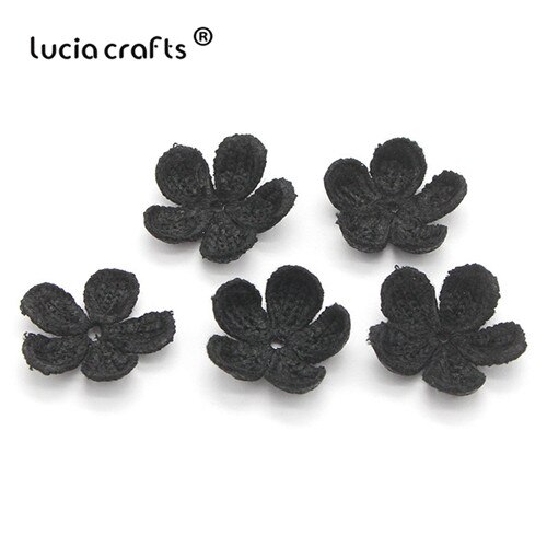 Lucia crafts 10/13 stuks 35mm wollen bloemen naai-op patches voor decoratie diy handgemaakte materialen accessoires  b0104: C4 zwarte 10 stuks