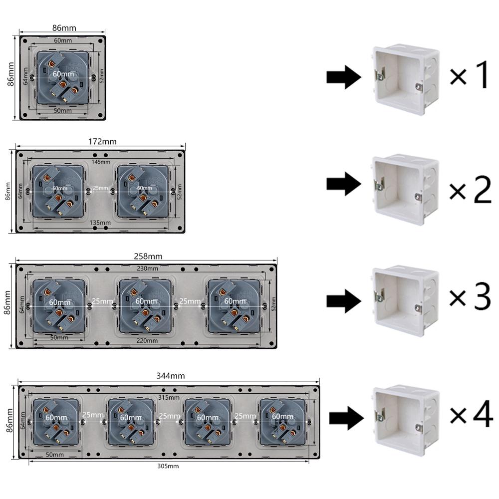 Atlectric 1 2 3 4 Gang ON/OFF EU FR Power Socket Button Power Switch 86 Type Dual Triple Quadruple Socket PC Panel With USB Port