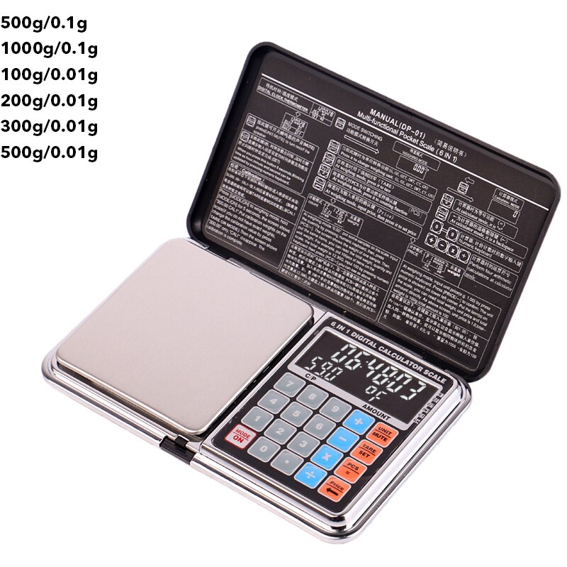 Multifunctionele rekenweegschaal mini lcd digitale zakweegschaal 100/200/300/500/1000g 0.01/0.1g sieradenweegschalen gewichtsbalans: 500g 0.1g