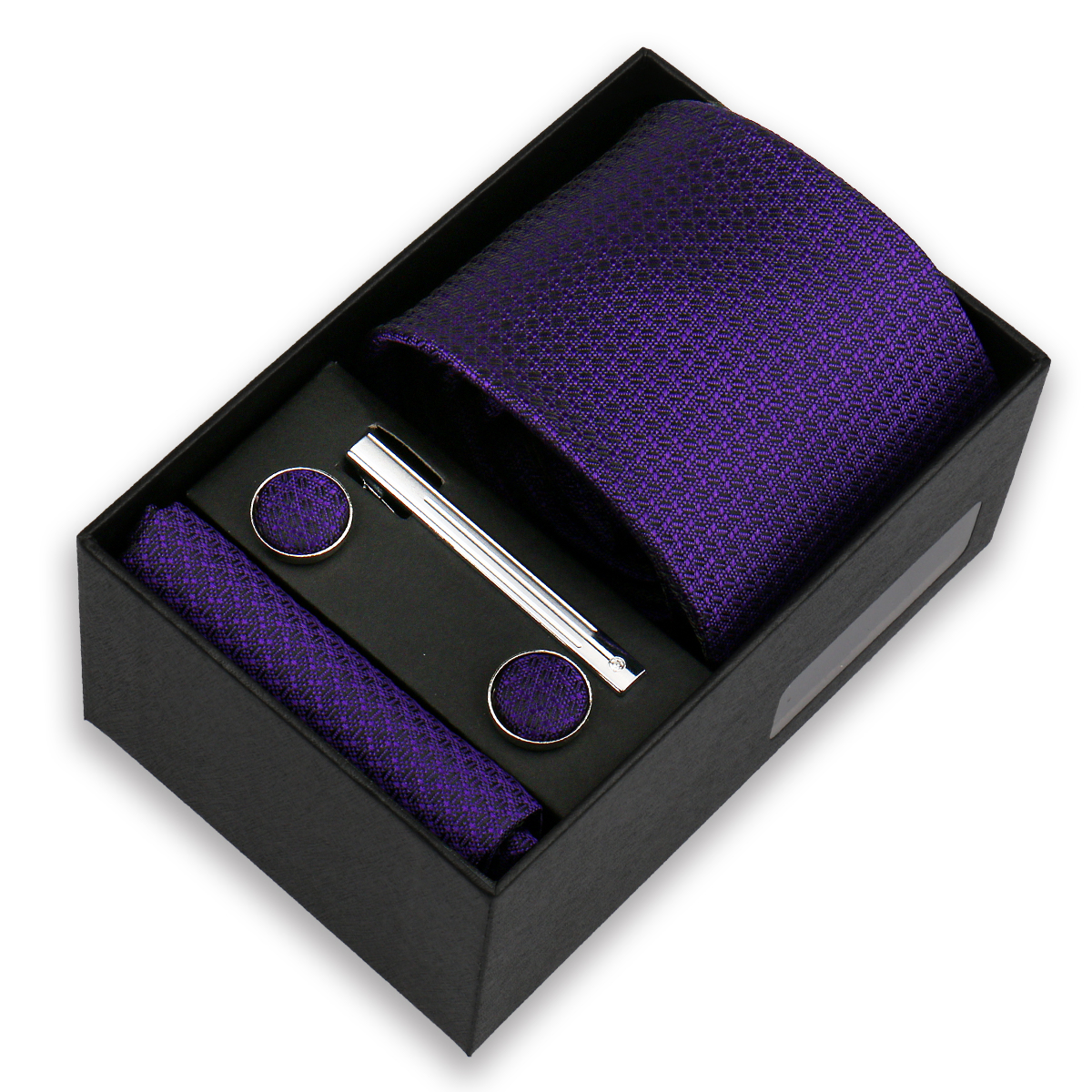Conjunto de gravata de luxo para homens caixa de presente de negócios festa de casamento moda masculina conjunto de gravata paisley lenço abotoadura gravata-clipe terno presente para homem: Preto Verde