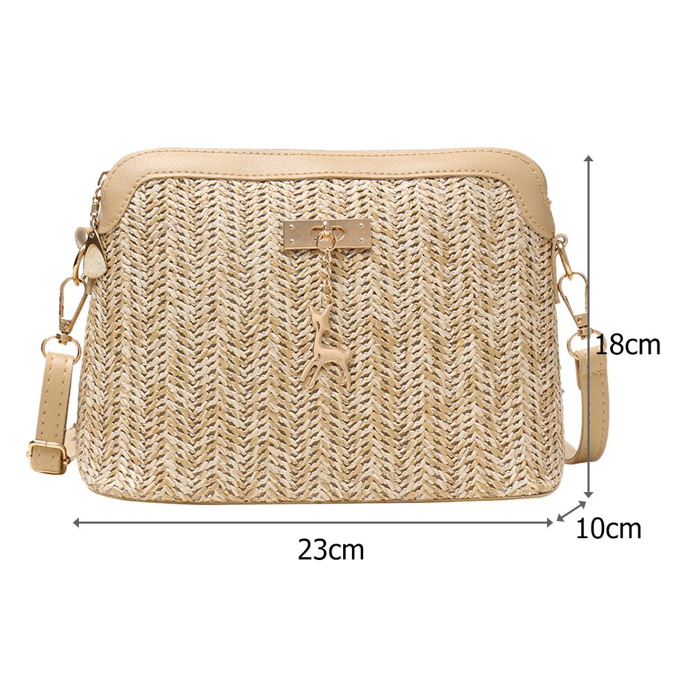 Zomer Stro Crossbody Tassen Voor Vrouwen Handgemaakte Geweven Shell Tas Pu Lederen Boho Zakken Vrouwelijke Bohemen Strand Schoudertas