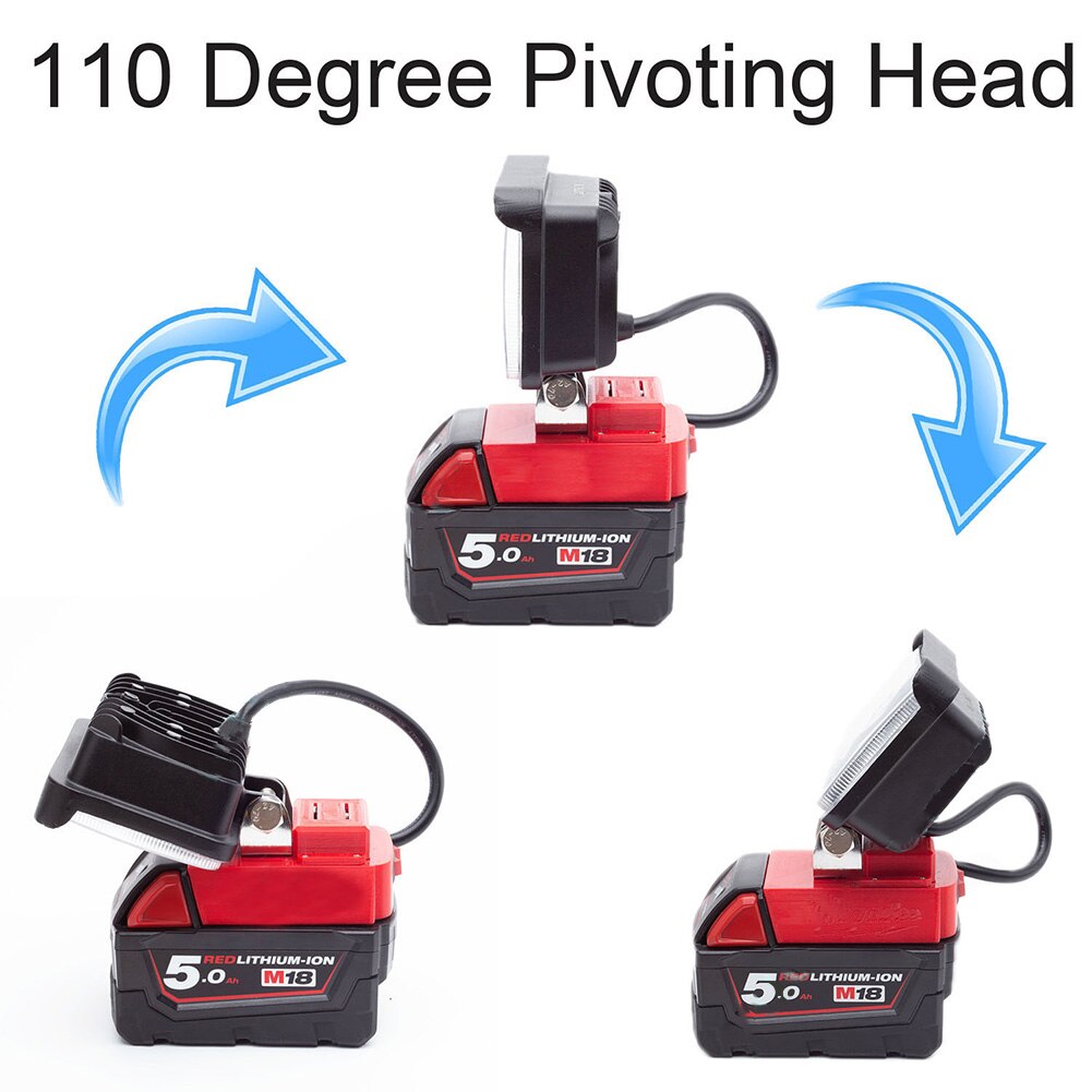 Wireless LED Work Light For Milwaukee M18 18V Battery With USB Low Voltage Protection 110 Degree Swivel Head For Outdoor Camping