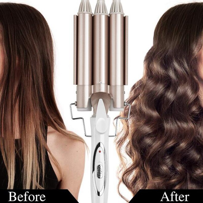 Prancha modeladora de cachos profissional, aparelho de ferro e cerâmica para encaracolar e ondular o cabelo, modelador de cabelos com três cilindros