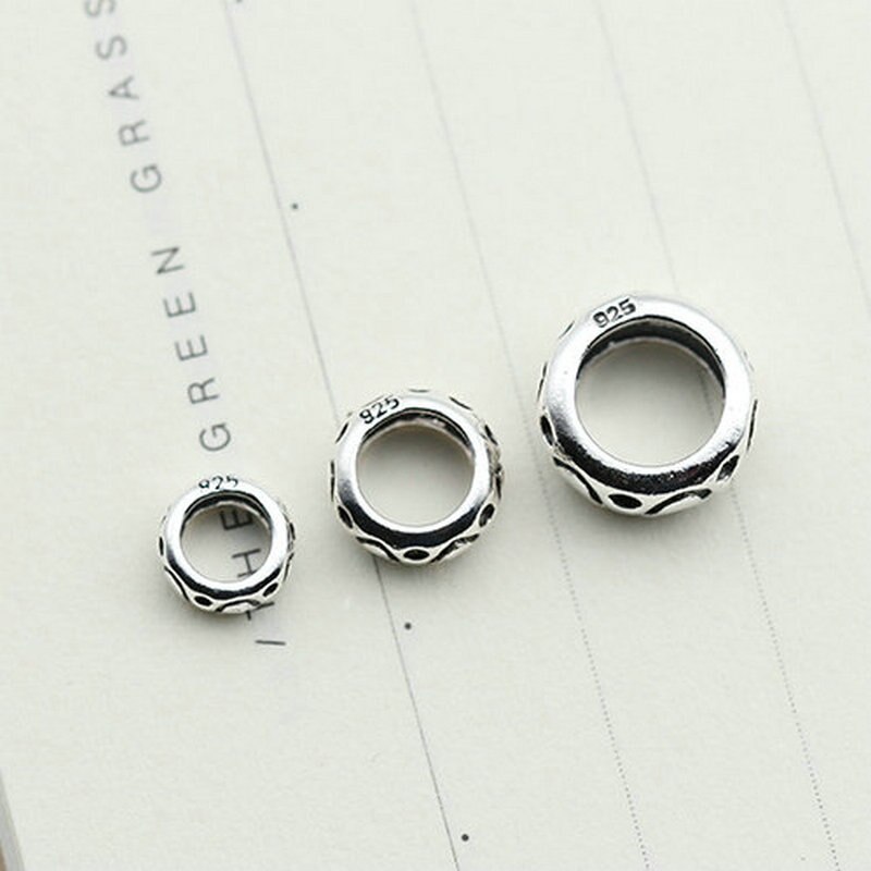 6/8/10mm 925 prata esterlina retro grande buraco espaçador contas s925 solta contas para diy pulseira fazer jóias acessórios