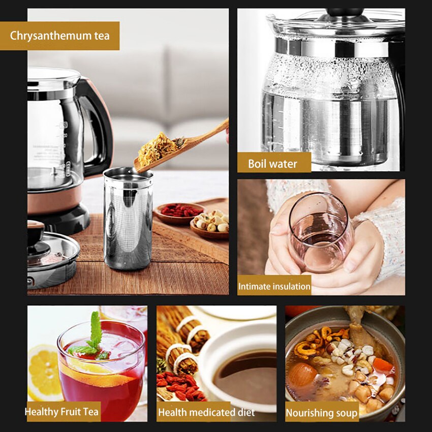 Waterkoker 1.2L Glas Gezondheid Behoud Pot Elektrische Warm Water Ketel Met Automatische Verwarming Roestvrij Staal Thee Afvoer