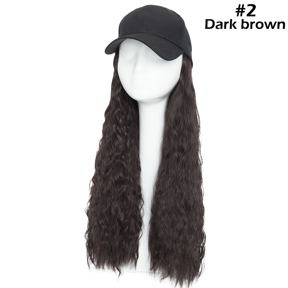 SNOILITE 18 pouces longue extension de cheveux ondulés avec capuchon noir extension synthétique cheveux pour les filles partie style intergrille cap cheveux: dark brown