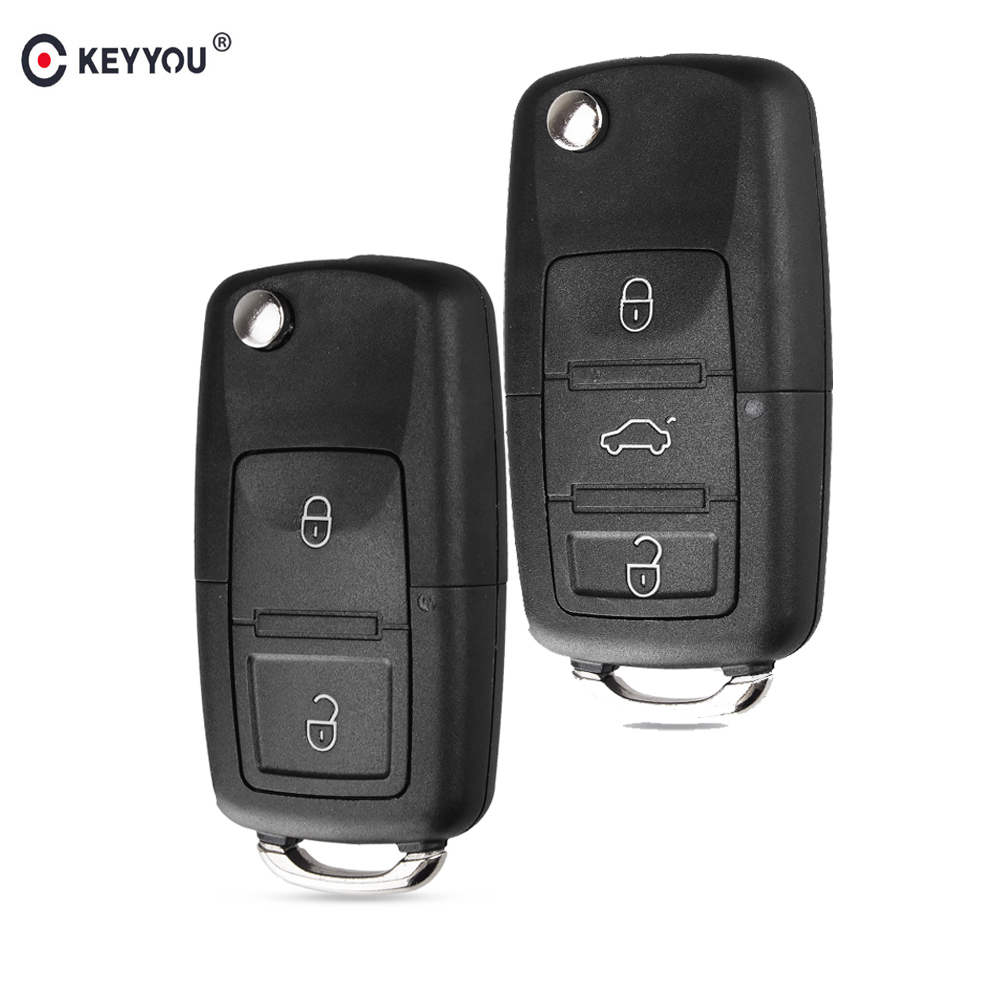 Keyyou para vw golf 4 5 passat b5 b6 polo touran para seat para skoda chave 2/3 botões da aleta escudo chave do carro fob sem lâmina