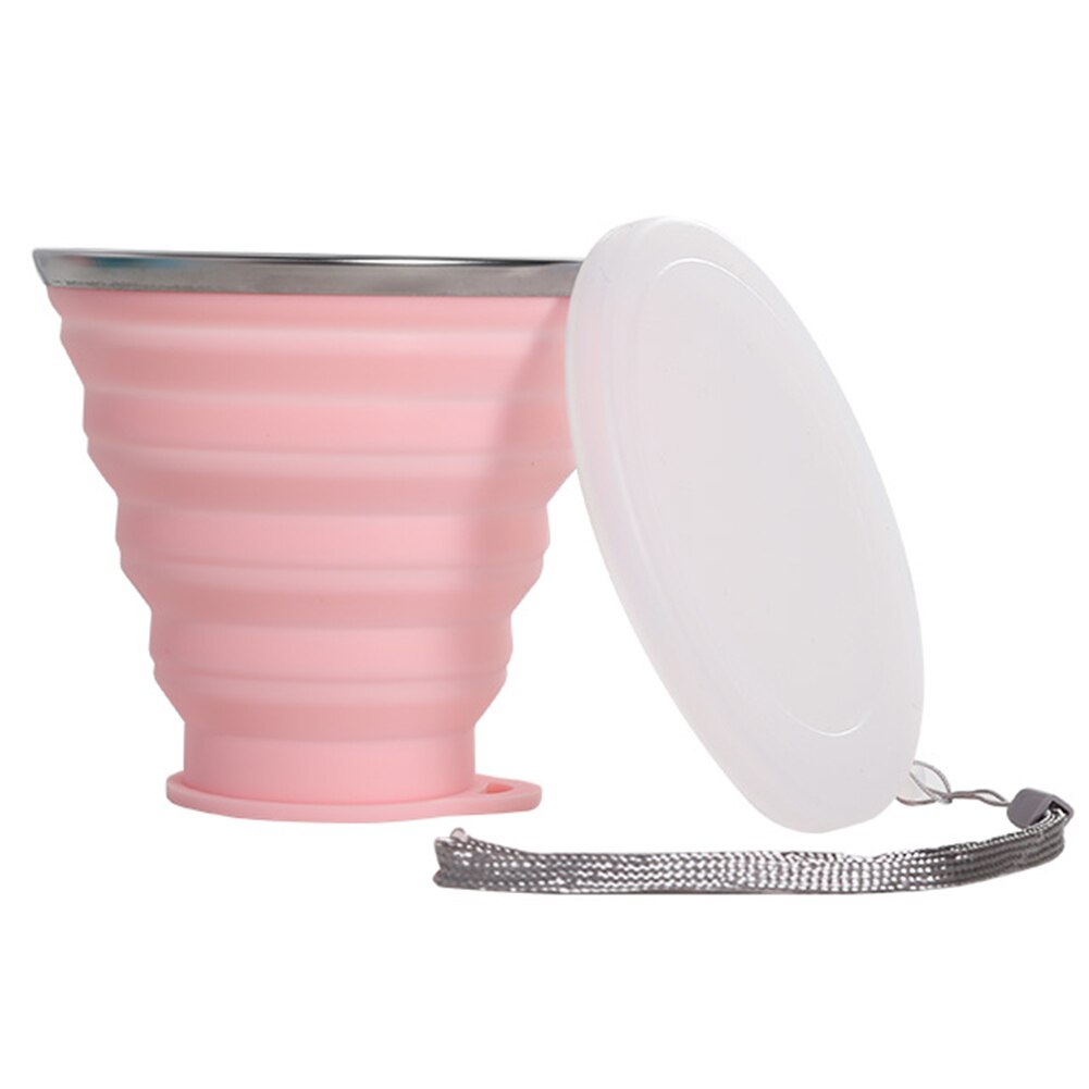 350ML Folding Silicone Cup Portable Silicone Telescopic Drinking Collapsible Cup Multi-function Foldable Silica Mug: Pink
