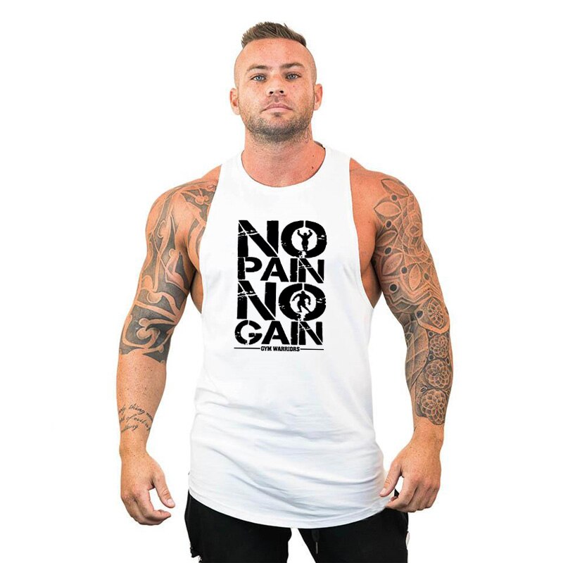 Vest Casual Fitness Stringer Spier Workout Katoen Gym Tank Tops Mannen Mouwloze Mode Bodybuilding Kleding Hemd: WHITE / M