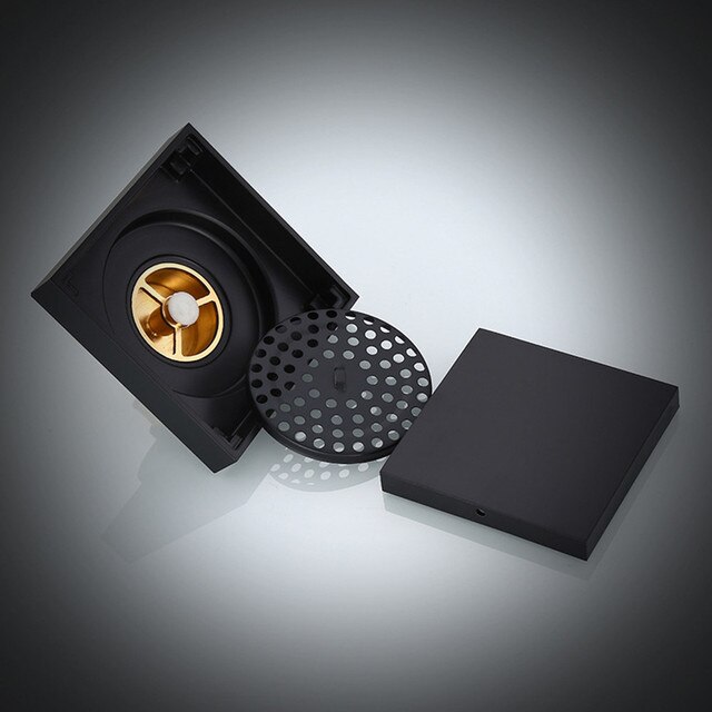 1PC Black Brass Shower Floor Drain Washroom Bathroom Invisible Drain Cover Waste Odor-proof Floor Drain Shower Floor Drain: 1