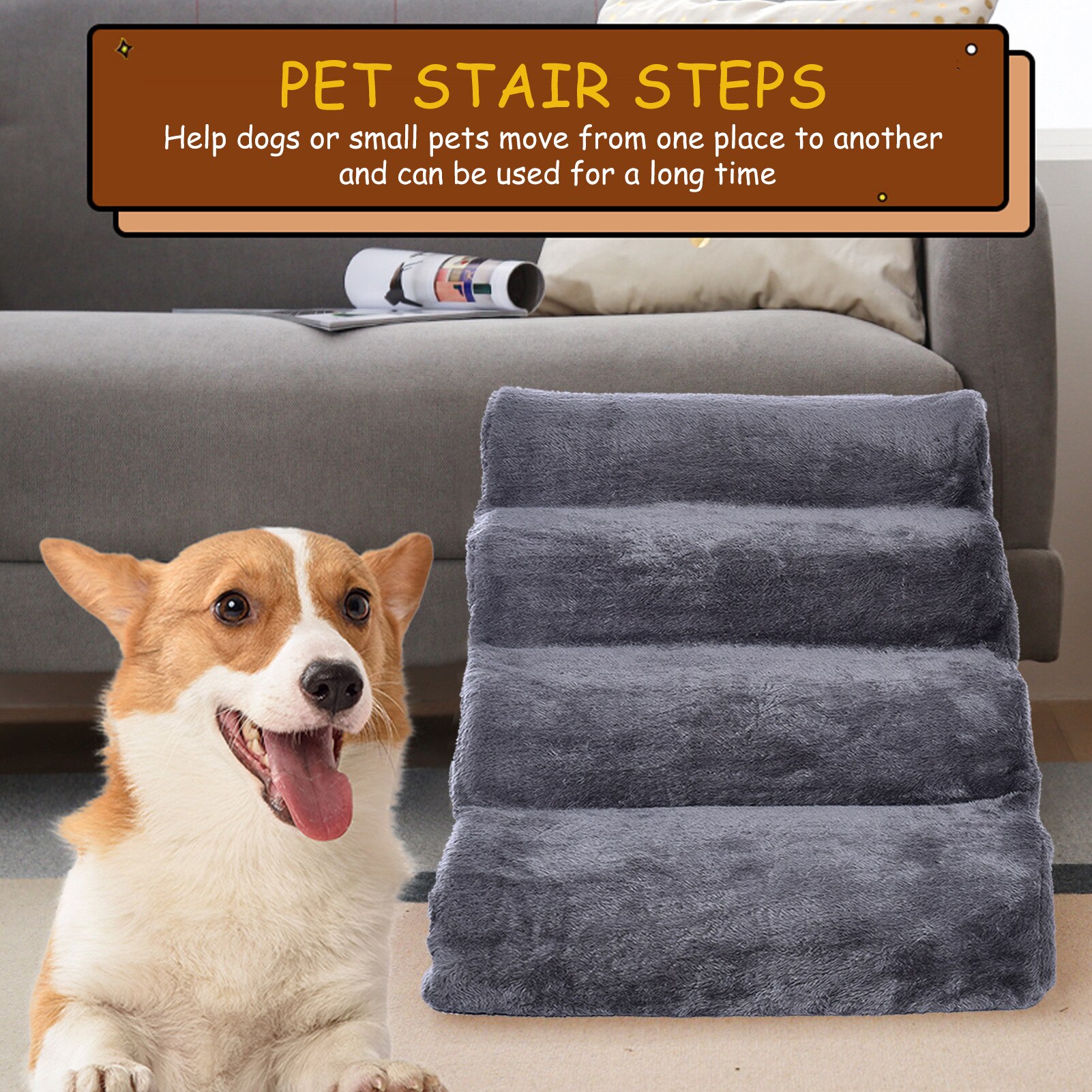 Dog Stairs Pet 4 Steps Stairs For Small Dog Cat Dog House Pet Ramp Ladder Anti-slip Removable Dogs Bed Stair Sponge Pet Supplies