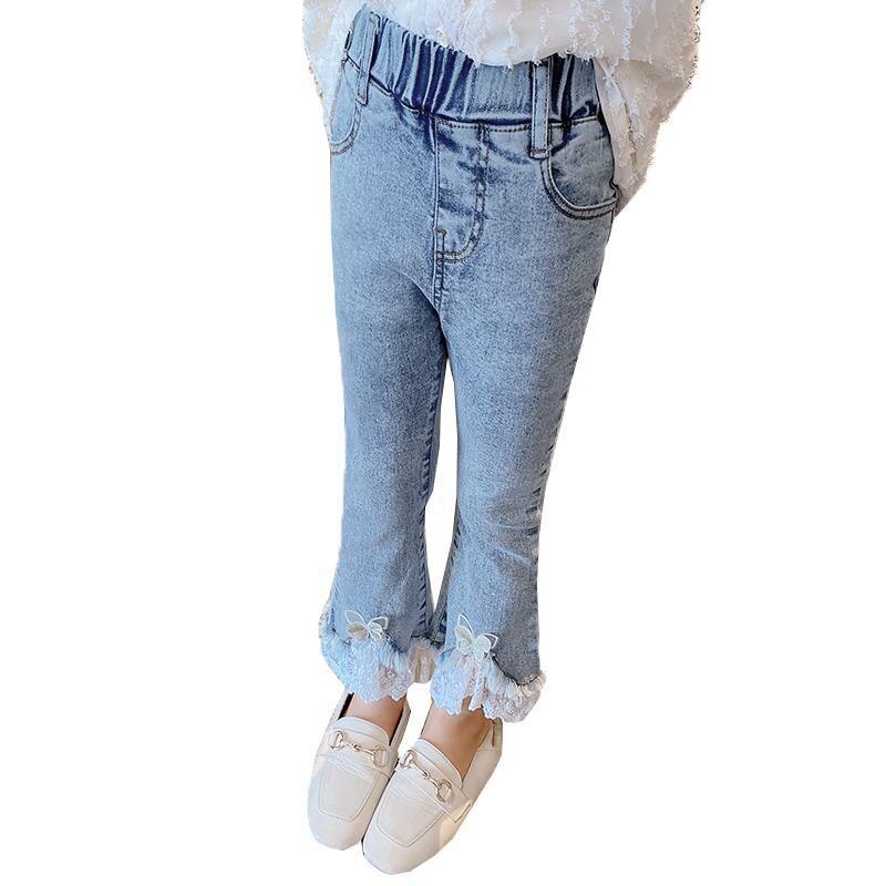 Pantalones vaqueros acampanados de para niñas y adolescentes, pantalones con campana de encaje, para primavera y otoño, 4, 6, 7, 9, 11, 12, 14Y