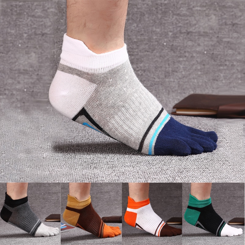 10pcs = 5 pairs Men socks cotton five fingers toe socks Color mosaic Deodorant business casual Europe wild socks