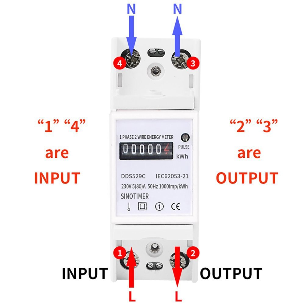 Automatic Single Phase 2 Wire Electric Energy Counter AC 230V 5-80A Analog Watt Measurement Meter 35mm DIN Rail Mounting: Default Title