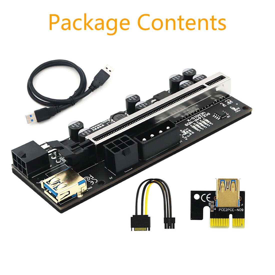 Versie 010-X Pcie 1x Tot 16x Usb 3.0 Extension Card Met 6P Naar Sata Kabel Voor Gpu Grafische card Powered Riser Card Adapter