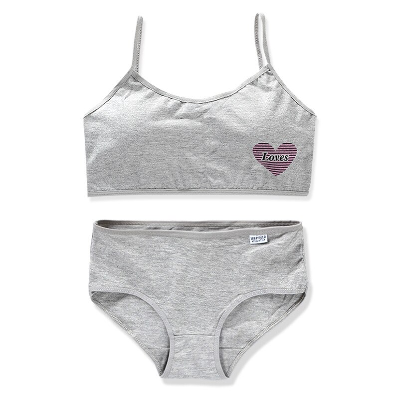 Conjunto de sujetador y bragas para niña adolescente, ropa interior de entrenamiento de algodón puro con tirantes, 8-16 años,: Gray