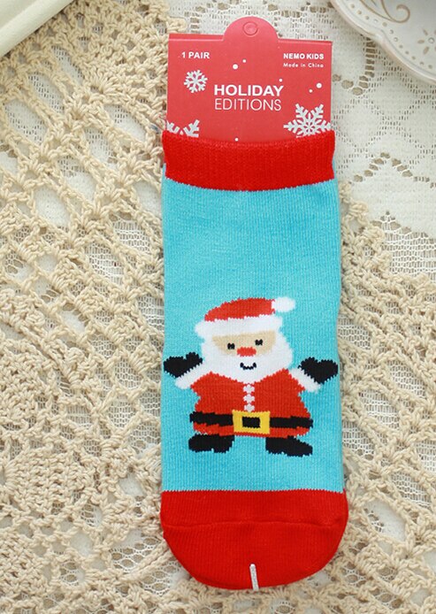 Noël bébé enfants unisexe chaussettes rouge bleu coton hiver noël bas chaussettes enfants noël chaussettes: Bleu ciel / 0 to 1Y