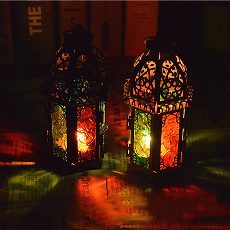 Negro/Blanco farol marroquí té luz vela titular caja colgante decoración