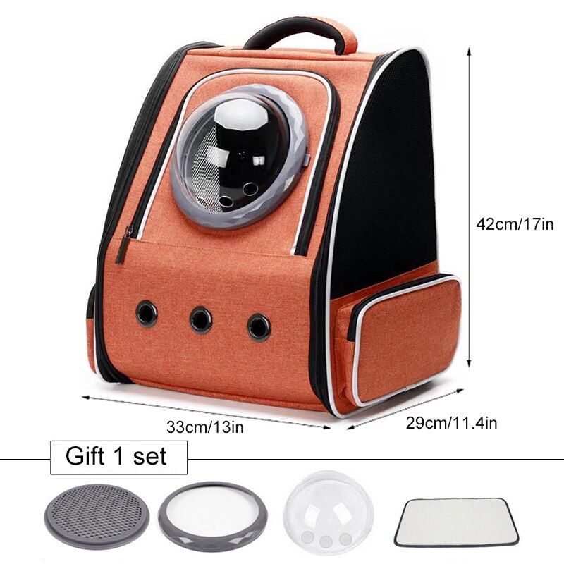 Mochila para gatos, bandolera doble de viaje transpirable, cápsula espacial, transporte para gatos, Bolso pequeño para mascotas, bolso de transporte para gatos: Orange-P1