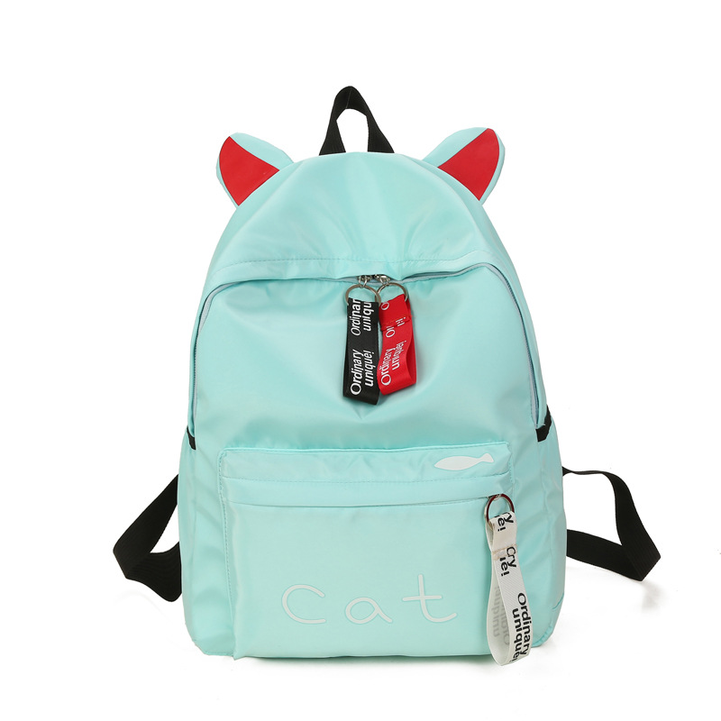 Teens Women Backpack Schoolbag for Girls Teenage pink School Bags Cute Cat Ears Nylon Back Pack Female Book Bag Casual: Green