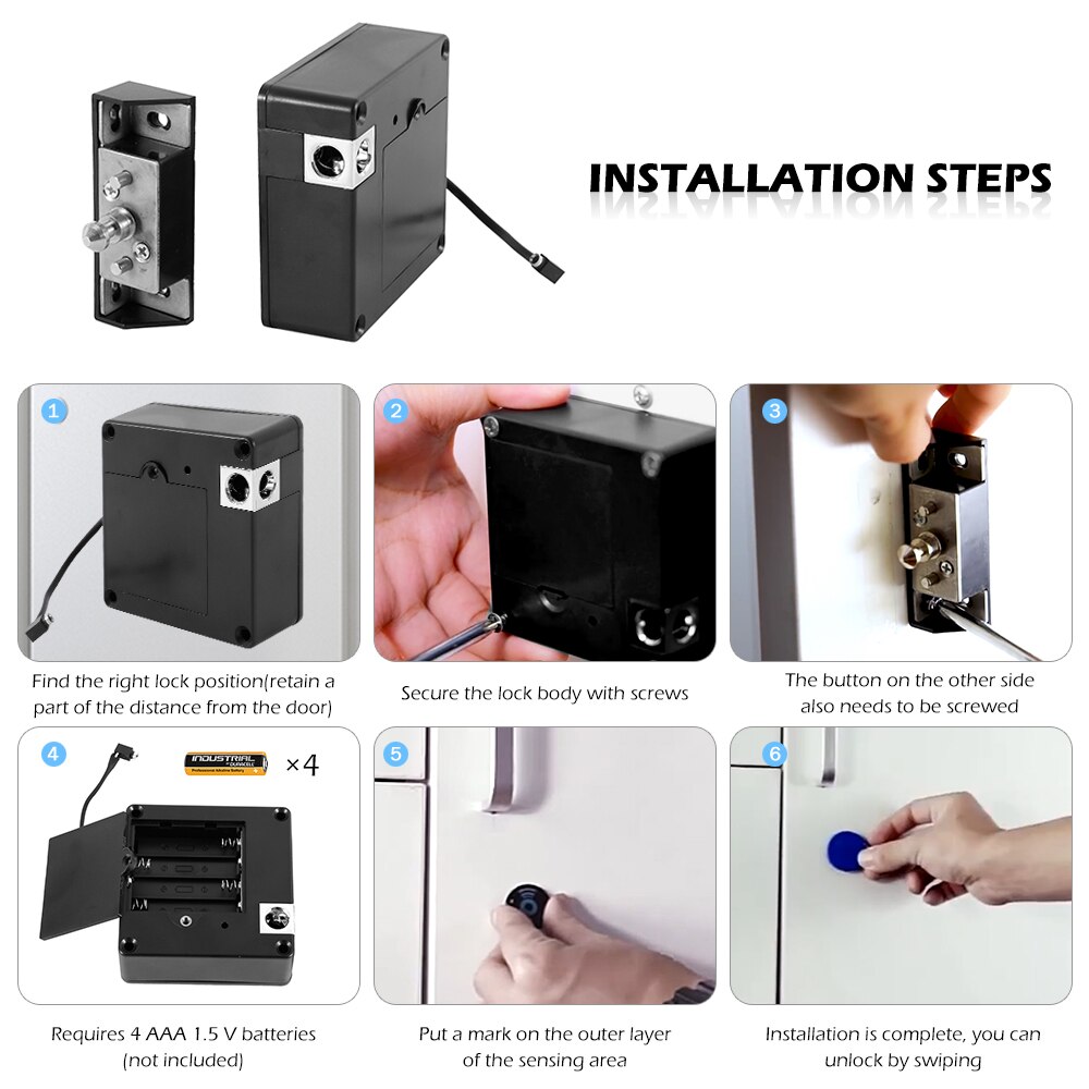 Electronic RFID Cabinet Lock No Hole Easy Installation Furniture Locker Wardrobe Shoe Cabinet Drawer Door Lock With 2 Cards