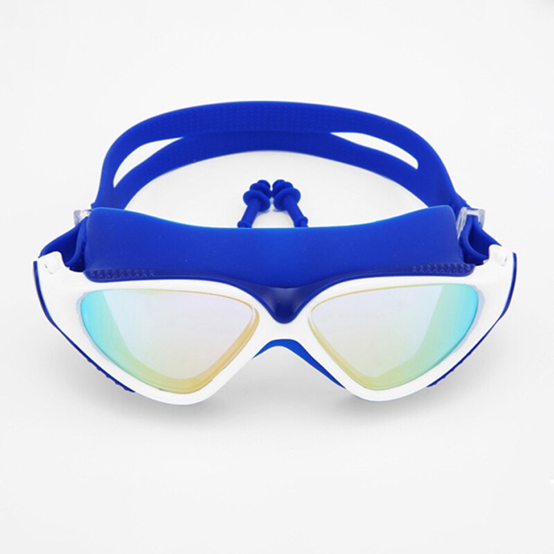 Svømmebriller voksen vandtæt uv-beskyttelse anti-tåge justerbare dykningsbriller svømmebriller: Blå hvid