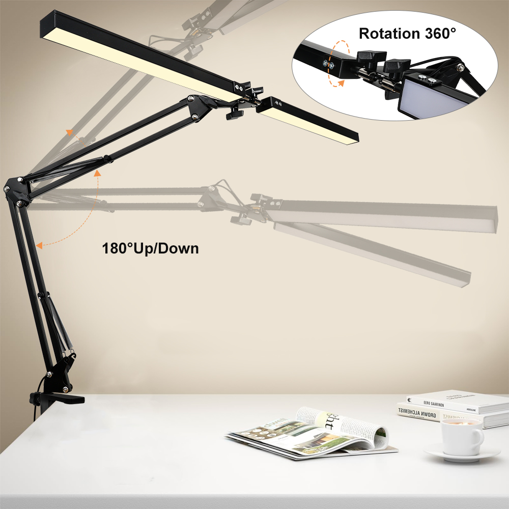 24W 160 diod doprowadziło lampa zadaniowa robić czytania regulowana, pielęgnująca wzrok lampka na biurko z zaciskiem lampa z wahaczem robić domowego biura 360 ° Wiruj z adapterem