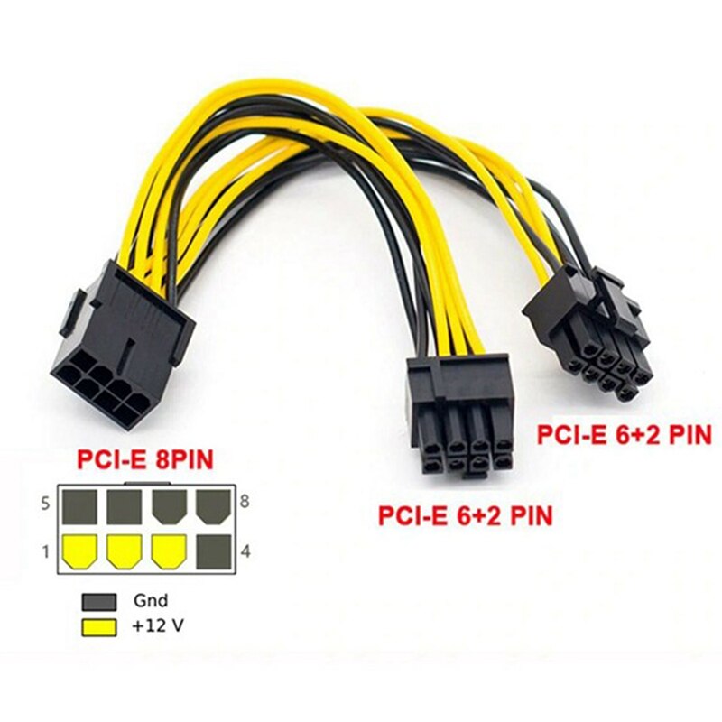 5Pcs/Lot PCI-E PCIE 8P Female to 2 Port Dual 8Pin 6+2P Male GPU Image Video Card Miner Power Extension Cable Cord