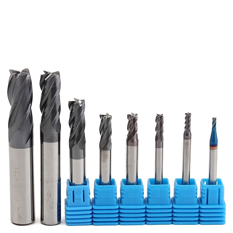8 pces 4-slot carboneto end mill conjunto de aço de tungstênio hrc50 dureza cnc fresa 2/3/4/5/6/8/10/12mm de diâmetro.