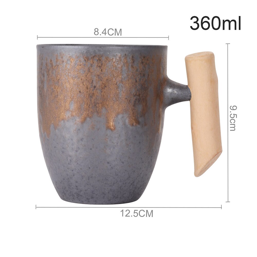 Japanese-Style Vintage Ceramic Coffee Mug Coarse Pottery Kiln Retro Water Cup Tea Milk Beer Mug With Wood Handle Home Office: Style-C2