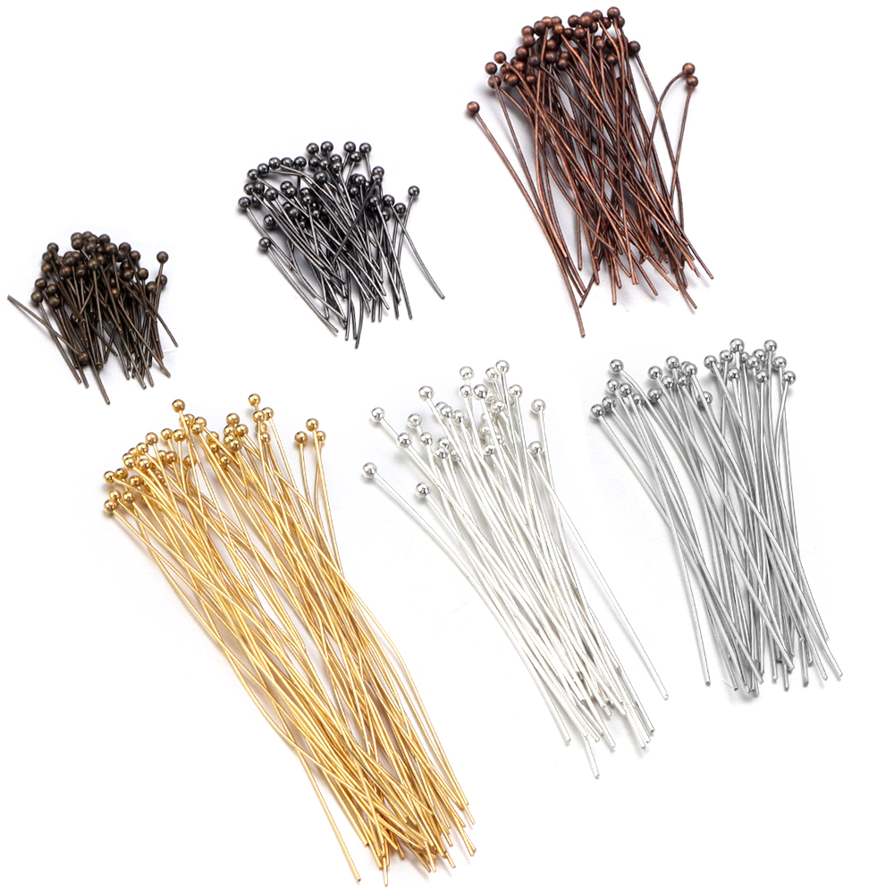 100/200 Uds. Alfileres de cabeza de bola de latón, alfileres de cabeza de bola chapados en oro para fabricación de joyas, alfileres de cuentas, suministros para hacer joyería DIY