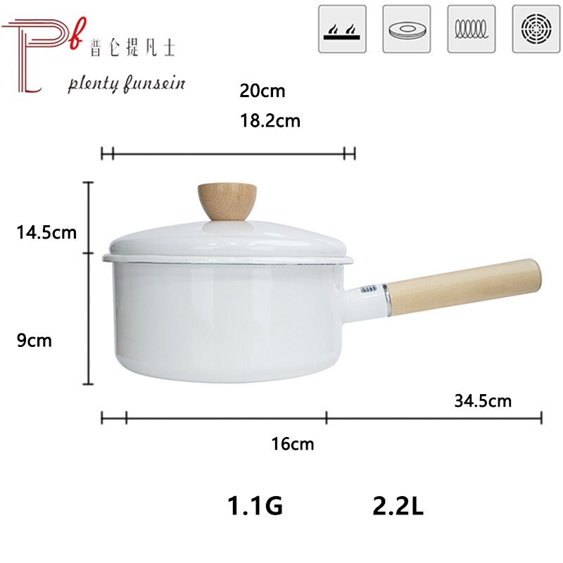 Enamel milk pot, snow pot, baby food aid pot, cooking noodles, instant noodles pot, single handle electromagnetic furnace gas: White 18cm(2.2L)