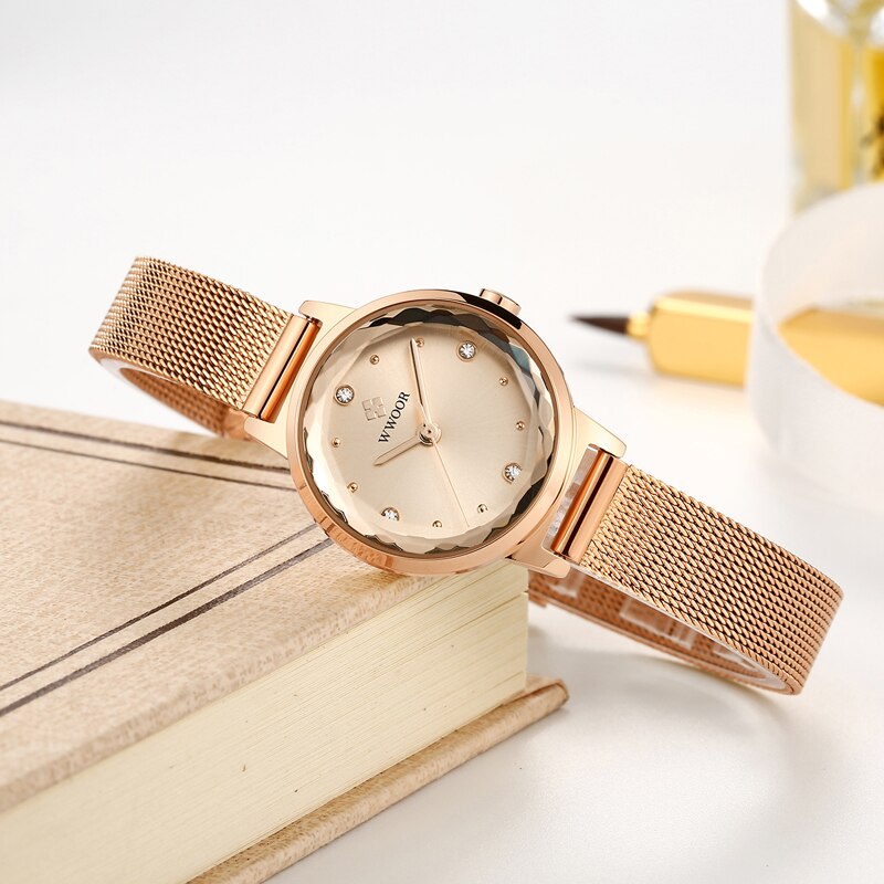 Armbinde Uhren Frauen Luxus WWOOR oben Wasserdichte Stahl Gurt Kristall Damen Handgelenk Uhren Relogio Feminino