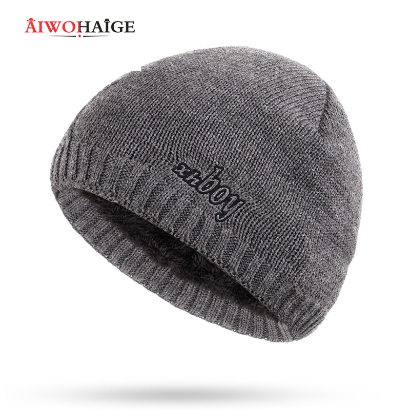 XHBOY Brand Knit Beanie Hat Plaid Stripes Men's Winter Hats Warm Plus Velvet Thicken Hedging Cap Skullies Bone Male