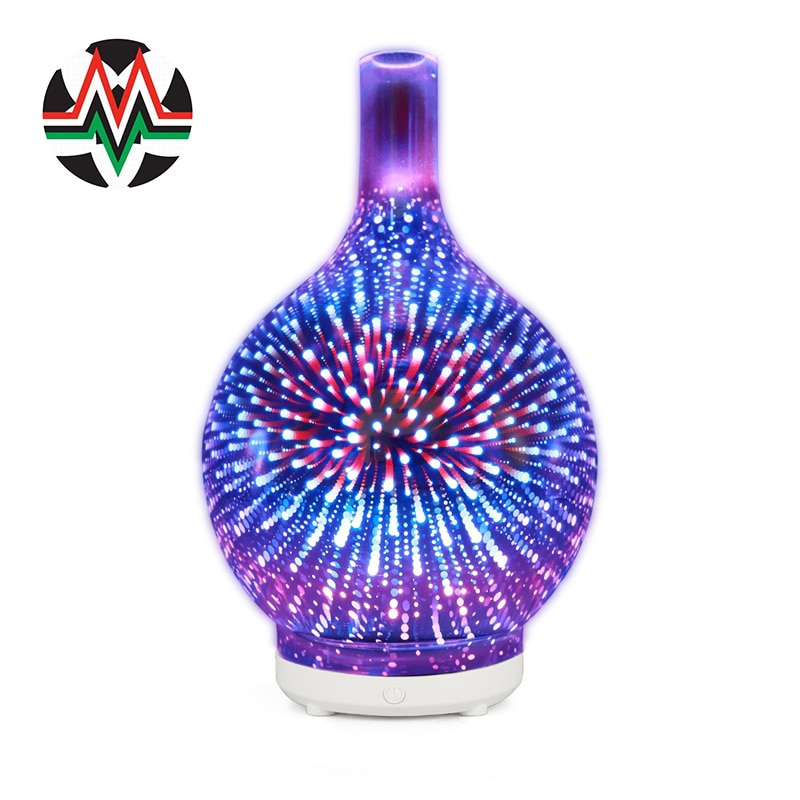 3D Vuurwerk Glas Usb Luchtbevochtiger Met 7 Kleur Led Nachtlampje Aroma Essentiële Olie Diffuser Cool Mist Maker Voor home Office