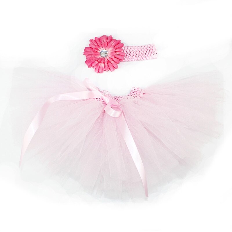 3 Pcs Baby Zuigelingen Mesh Tutu Rok Riem Bloem Hoofdband Set Pasgeboren Fotografie Props Foto Schieten Kleding Outfits: Light Pink