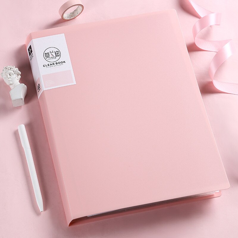 File Folders 40 60 80 Pages A4 Size Information Book Loose-leaf Folder Student Drawing Paper Storage Student Office Document Bag: 40 pages pink