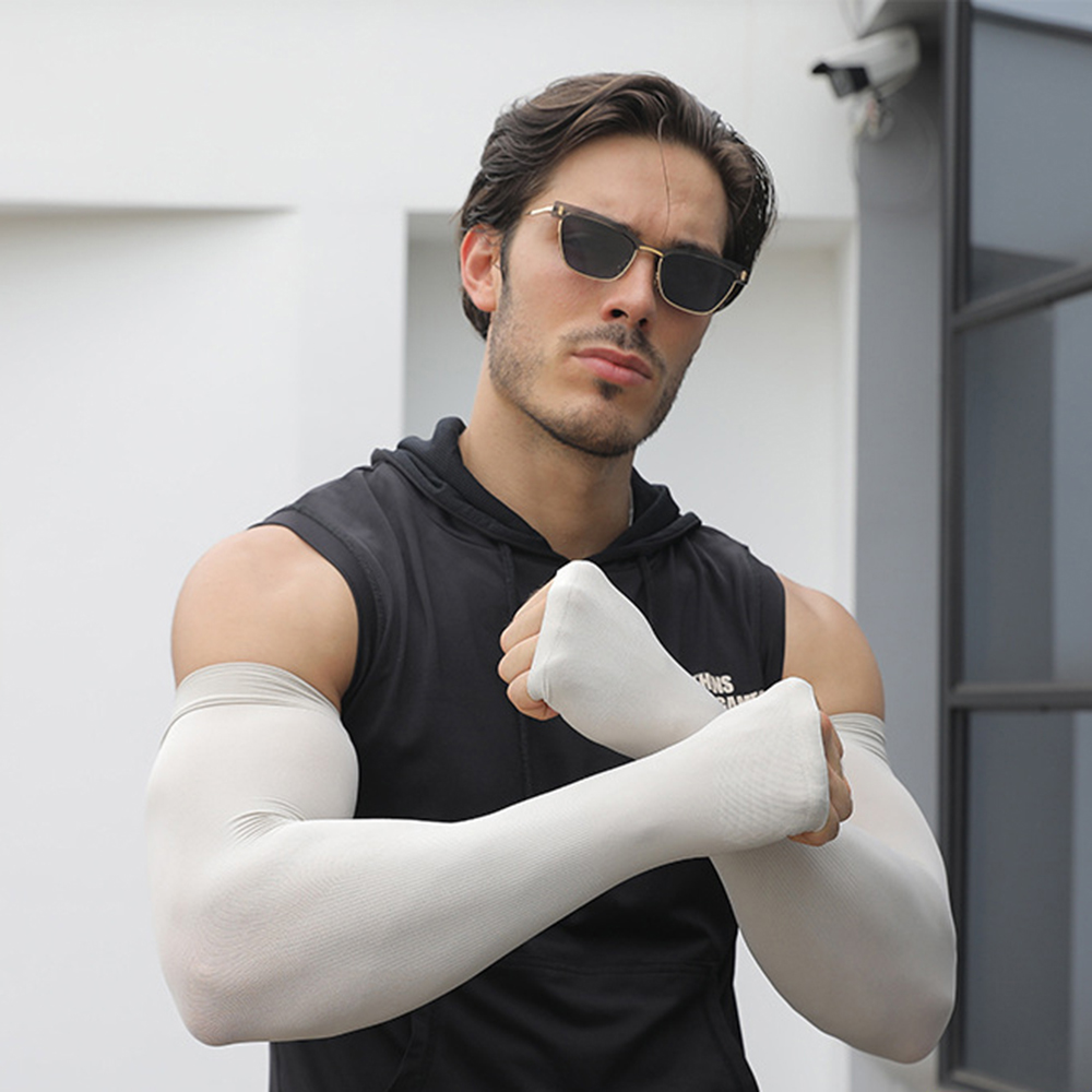 1 Paar Sommer-Sonnenschutz-Ärmel aus Eisseide für Herren, Übergröße, Armschutz, UV-Schutz, Handschuhe, Armstulpen, schnell trocknend, Armwärmer: Elfenbein