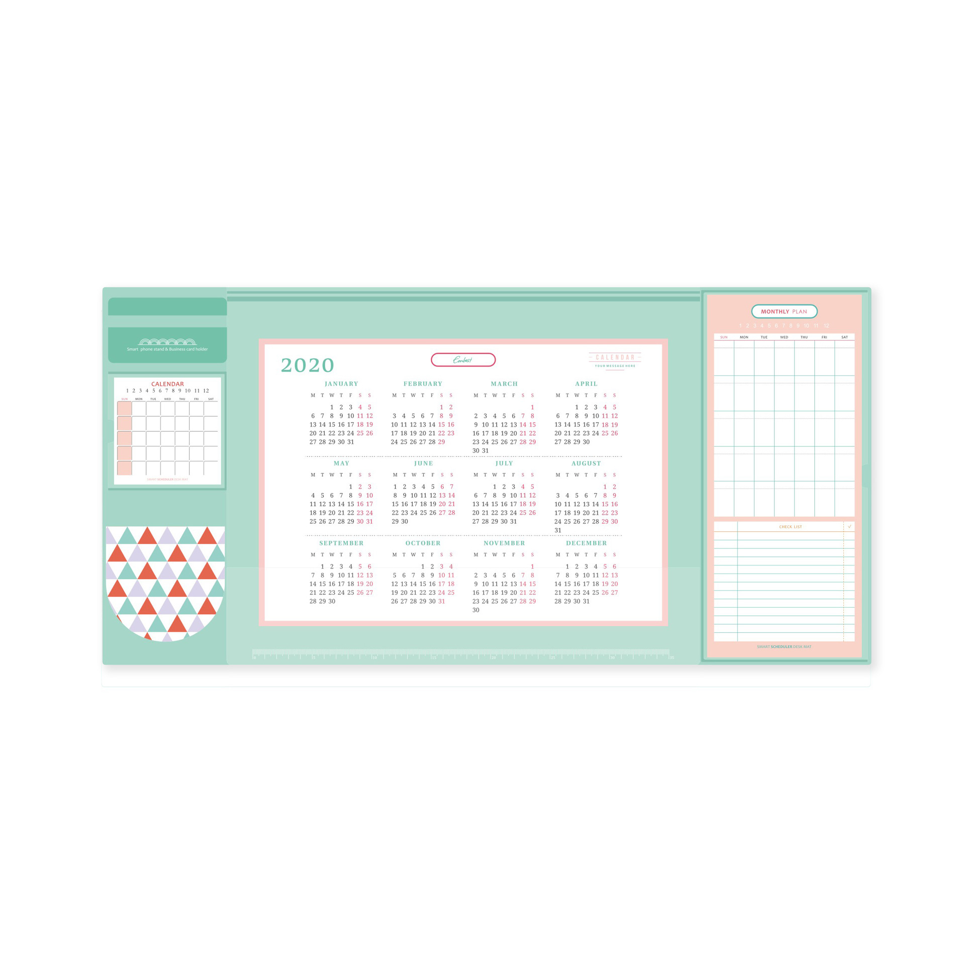 Multifunctional Oversized Pu Mouse Pad Student Writing Pad Business Desk Mat Cell PhoneCushion Desk Organizer with Calendar: Blue