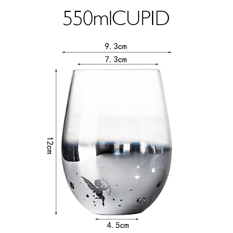 Vasos de cristal con revestimiento de cielo estrellado, 550ml de Color de vasos de agua, para el hogar, gran barriga, leche, zumo, café, batidos, cerveza: CUPID SILVER