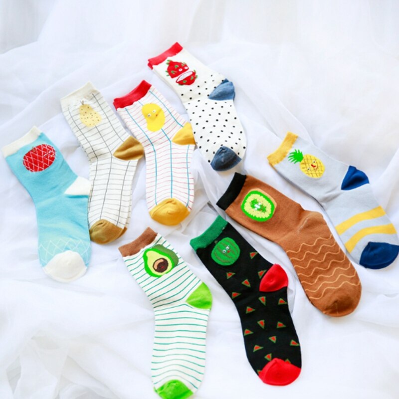 Striped Avocado Food Women Socks Lovely Jacquard Fruit Socks Female Girls Cotton Socks